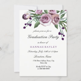 Élégant Purple Rose Graduation Party Invitation