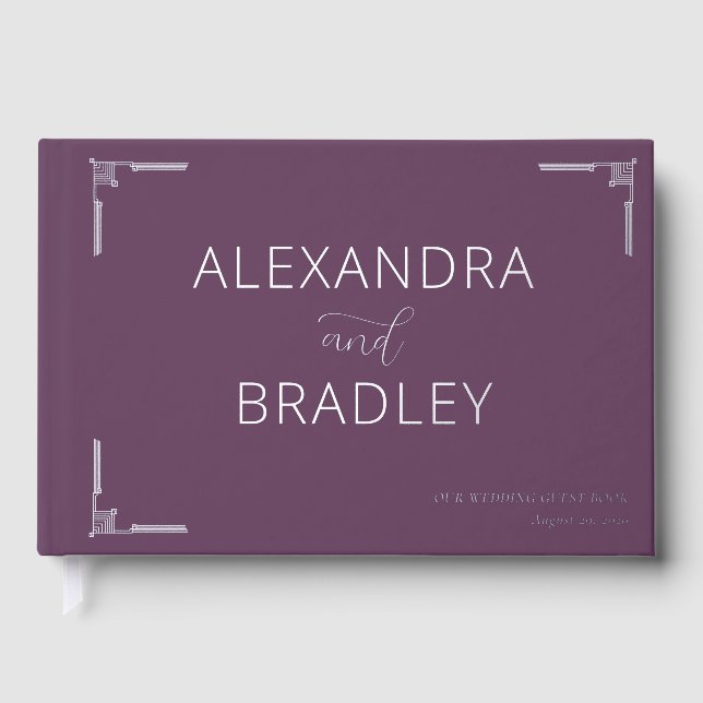 Elegant Purple Scrollwork Gästebuch (Vorderseite)