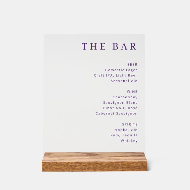 Elegant Purple Serif Bar Menu (Recto)