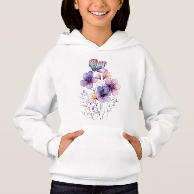 Elegant Purple Spring Floral & Butterfly   Hoodie (Vorderseite)
