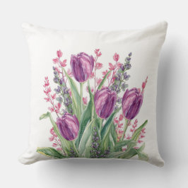 Elegant, Purple Tulip Flowers Pattern Purple Stri Kissen