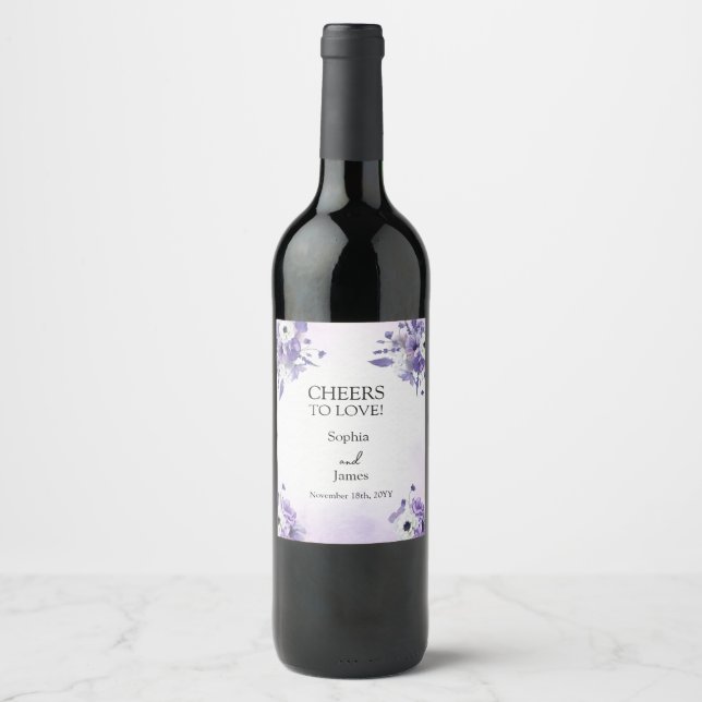 Elegant Purple Watercolor wedding Weinetikett (Vorderseite)