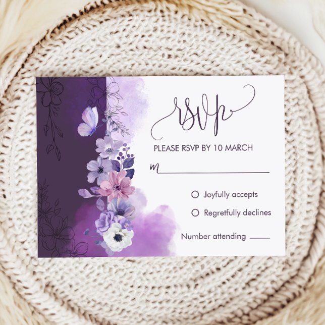 Elegant Purple Wedding RSVP Response Card Karte (Von Creator hochgeladen)