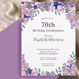 Elegant Purple Wildflowers Women's 70th Birthday Einladung