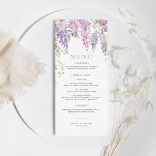Elégant Purple Wisteria Flowers Menu Mariage