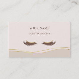 Elegant QR code Beige and Gold Lash Technician Visitenkarte