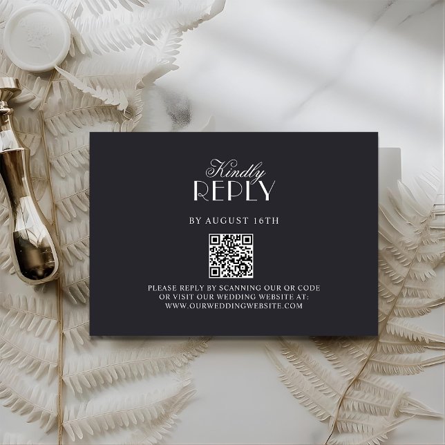 Elegant QR Code Black & White Wedding RSV Card RSVP Karte (Von Creator hochgeladen)