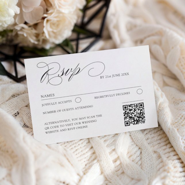 Elegant QR Code Classic Script RSVP Wedding Karte (Von Creator hochgeladen)