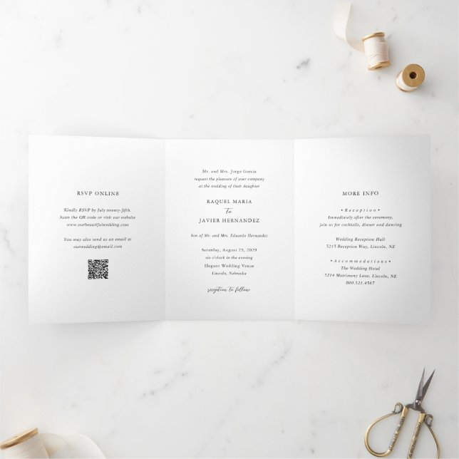 Elegant QR Code Classic Wedding Dreifach Gefaltete Einladung (Innenseite)
