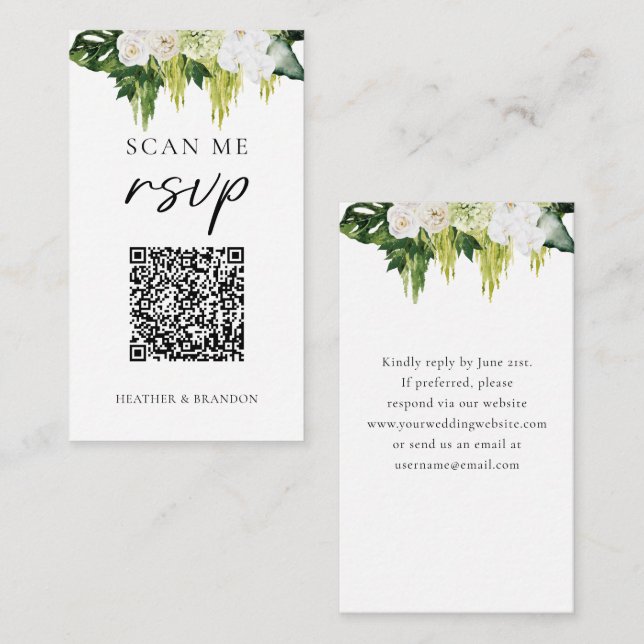 Elegant QR Code Greenerity Wedding RSVP Begleitkarte (Vorne/Hinten)