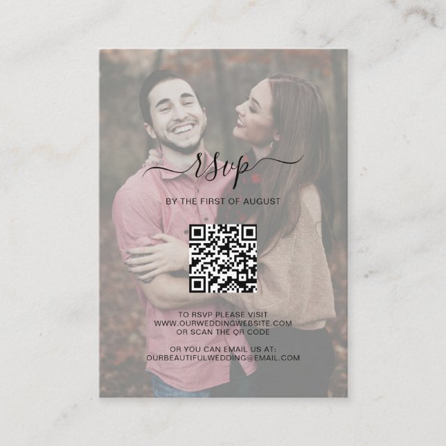 Élégant QR Code Photo Mariage Mini carte RSVP (Devant)