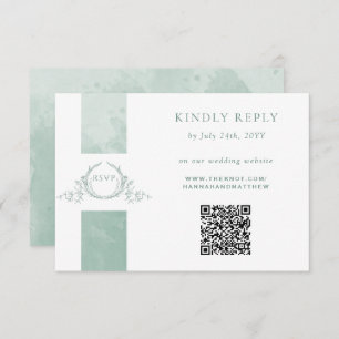 Elégant QR Code RSVP Pale Green Monogram Mariage