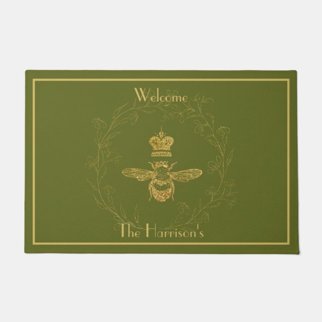 Elegant Queen Bee Leaf Wreath Door Mat Fußmatte (Vorderseite)