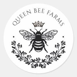 Elegant Queen Honey Bee Schwarz-weiß Runder Aufkleber