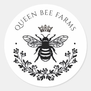 Elegant Queen Honey Bee Schwarz-weiß Runder Aufkleber