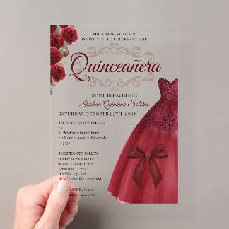 Elegant Quinceanera 15th Birthday Red Burgundy  Acryleinladungen