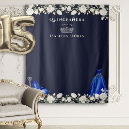 Elegant Quinceanera Blumenprinzessin Dark Blue Wandteppich