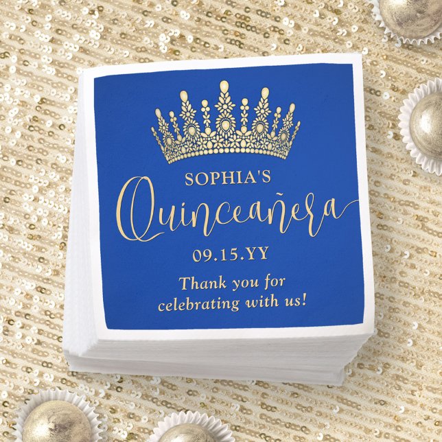 Elegant Quinceañera Crown Chic Royal Blue and Gold Serviette (Von Creator hochgeladen)