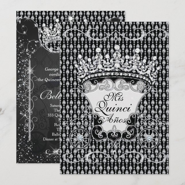 Elegant Quinceañera Crown Einladung (Vorne/Hinten)