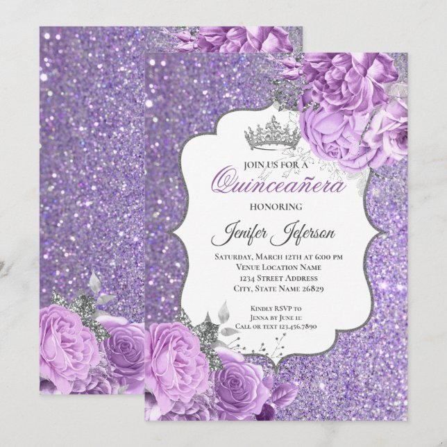 Elegant Quinceanera Einladung (Vorne/Hinten)