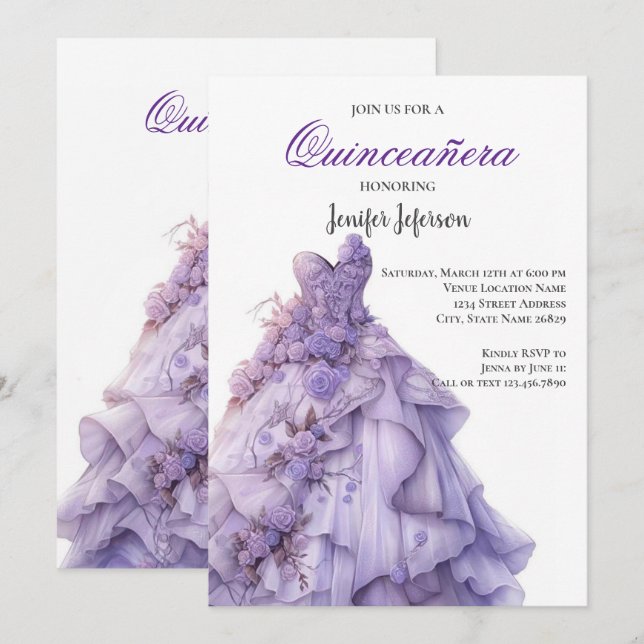Elegant Quinceanera Einladung (Vorne/Hinten)