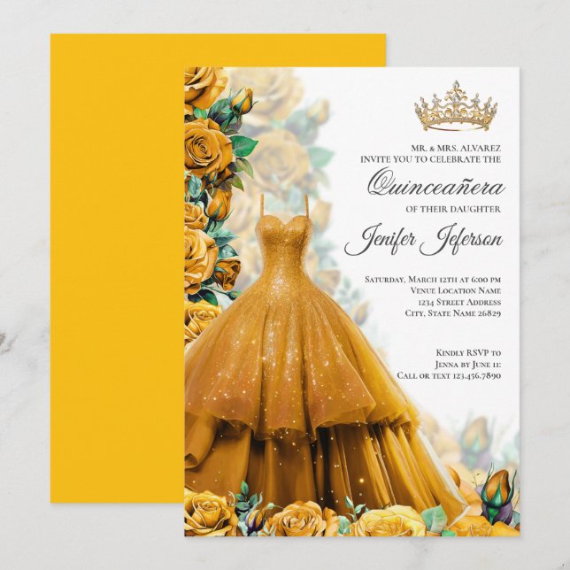 Elegant Quinceanera Einladung (Vorne/Hinten)