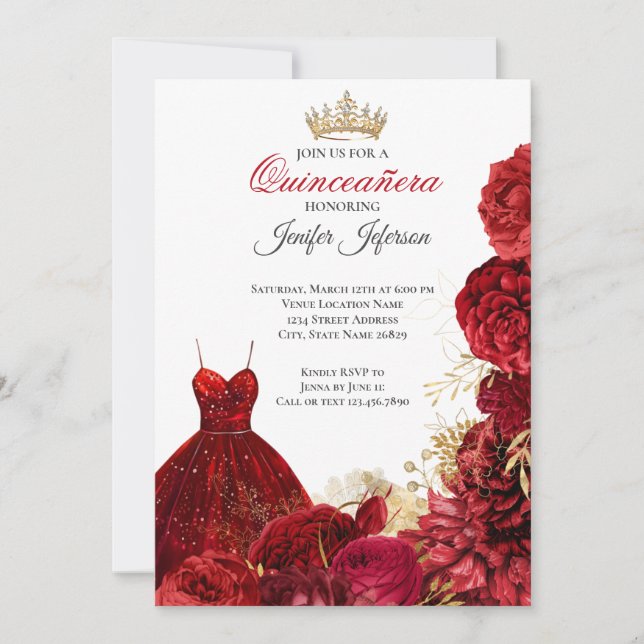 Elegant Quinceanera Einladung (Vorderseite)