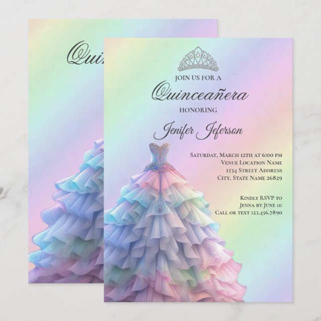 Elegant Quinceanera Einladung (Vorne/Hinten)