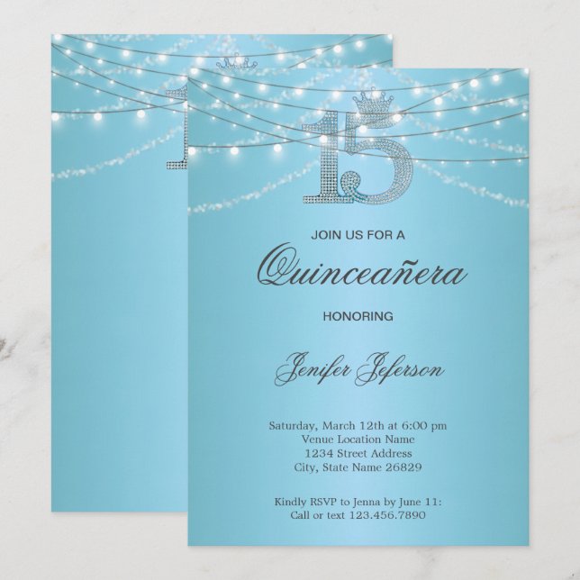 Elegant Quinceanera Einladung (Vorne/Hinten)