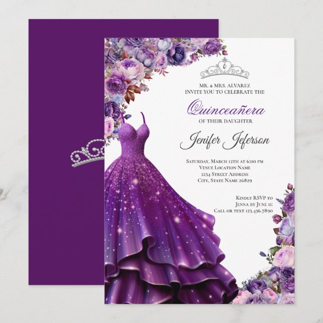 Elegant Quinceanera Einladung (Vorne/Hinten)