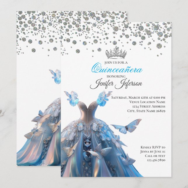Elegant Quinceanera Einladung (Vorne/Hinten)