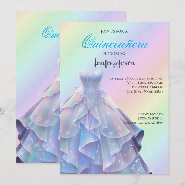 Elegant Quinceanera Einladung (Vorne/Hinten)
