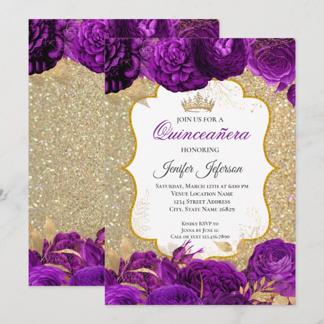 Elegant Quinceanera Einladung (Vorne/Hinten)