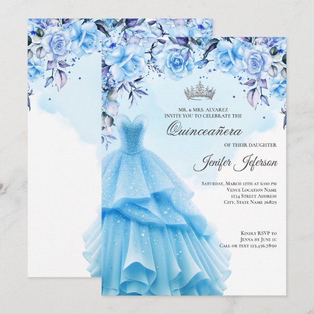Elegant Quinceanera Einladung (Vorne/Hinten)