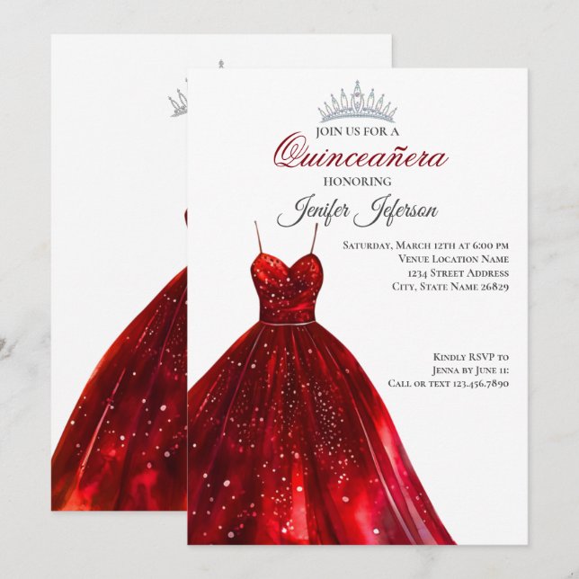 Elegant Quinceanera Einladung (Vorne/Hinten)