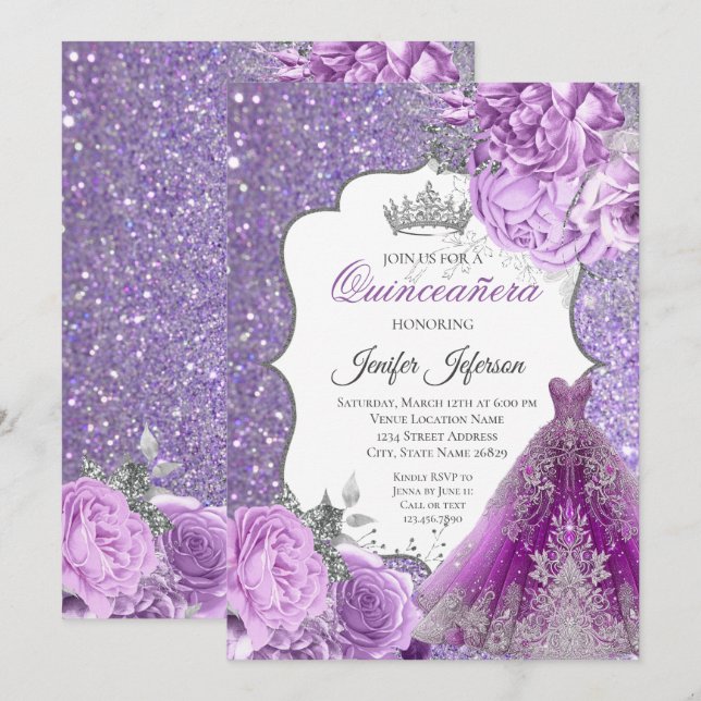 Elegant Quinceanera Einladung (Vorne/Hinten)