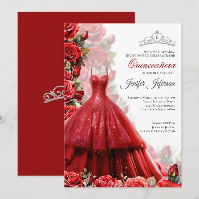 Elegant Quinceanera Einladung (Vorne/Hinten)