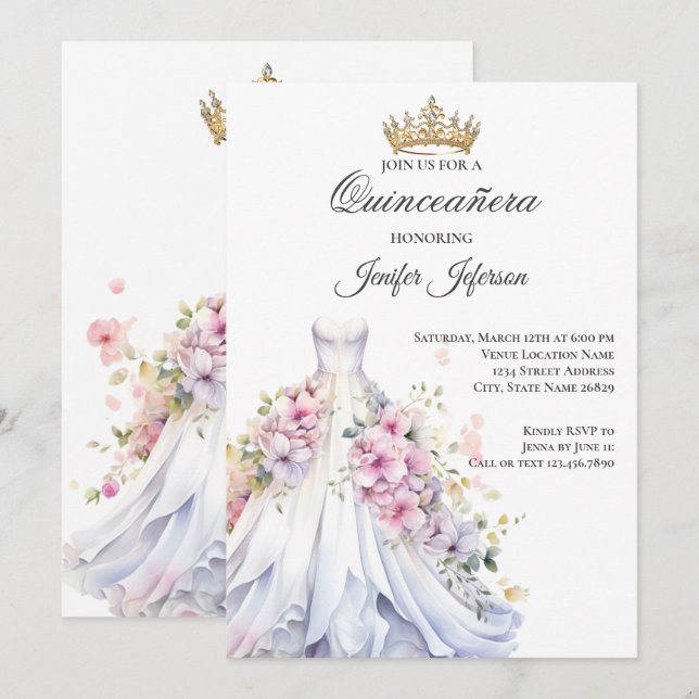 Elegant Quinceanera Einladung (Vorne/Hinten)