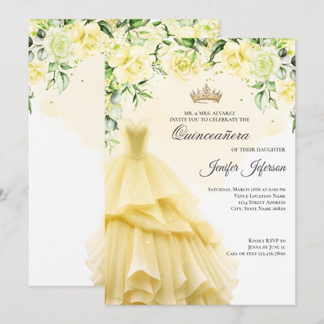 Elegant Quinceanera Einladung (Vorne/Hinten)