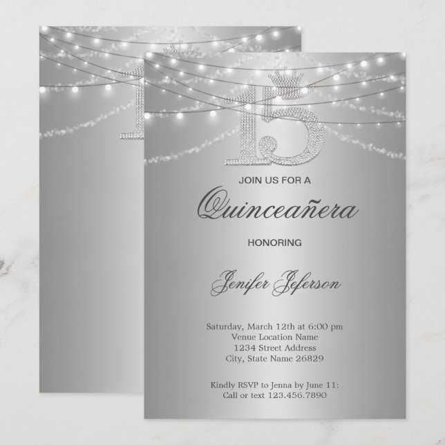 Elegant Quinceanera Einladung (Vorne/Hinten)