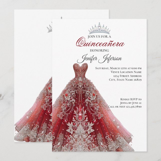Elegant Quinceanera Einladung (Vorne/Hinten)