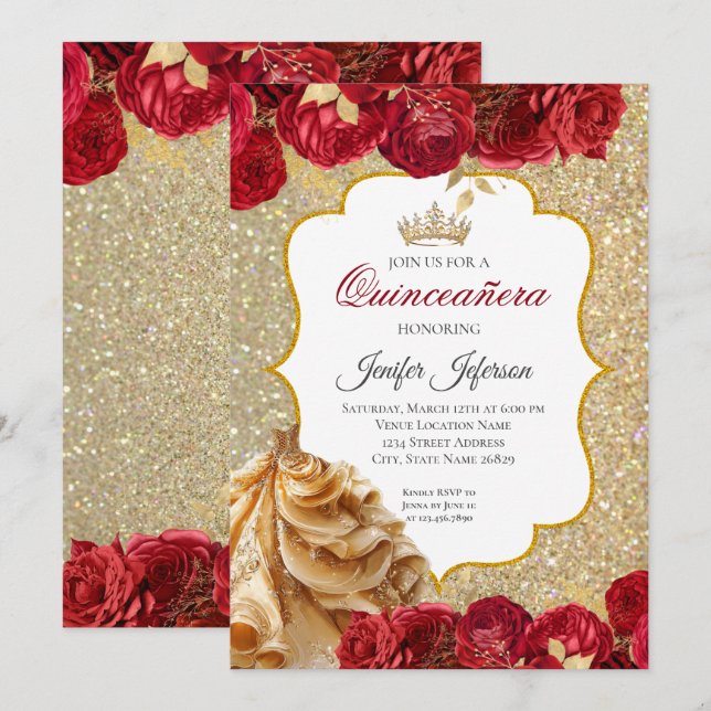 Elegant Quinceanera Einladung (Vorne/Hinten)