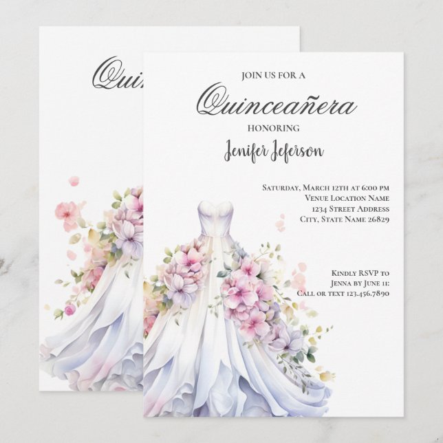 Elegant Quinceanera Einladung (Vorne/Hinten)