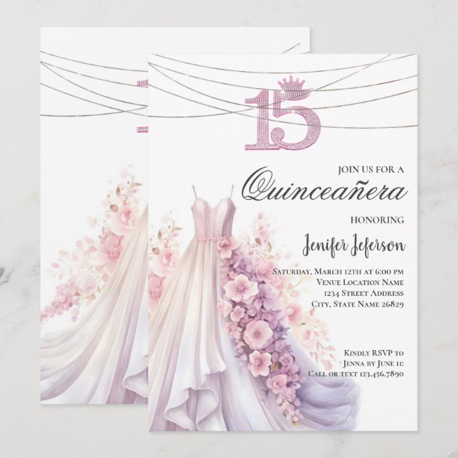 Elegant Quinceanera Einladung (Vorne/Hinten)