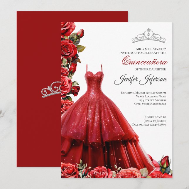 Elegant Quinceanera Einladung (Vorne/Hinten)