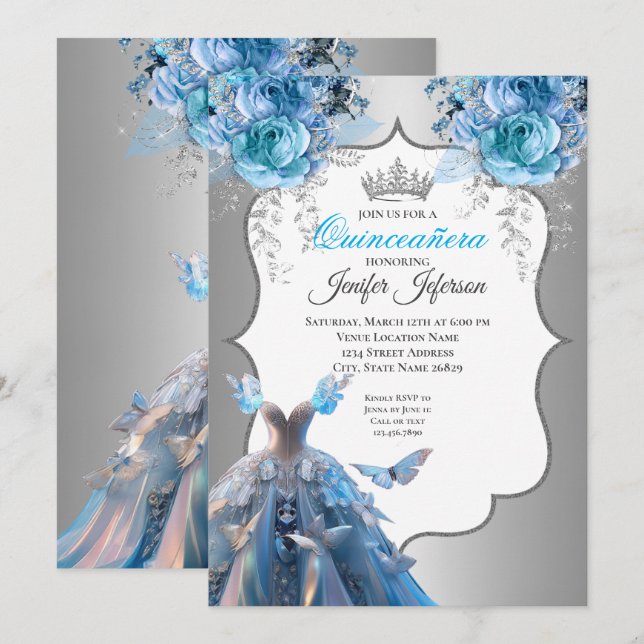 Elegant Quinceanera Einladung (Vorne/Hinten)