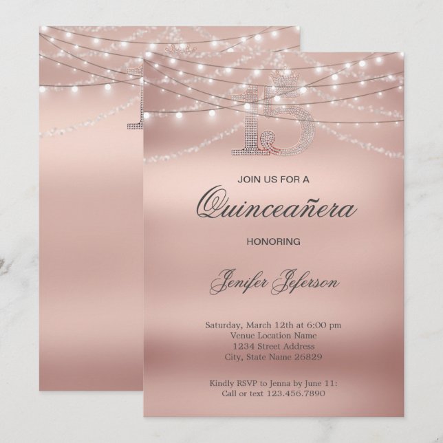 Elegant Quinceanera Einladung (Vorne/Hinten)