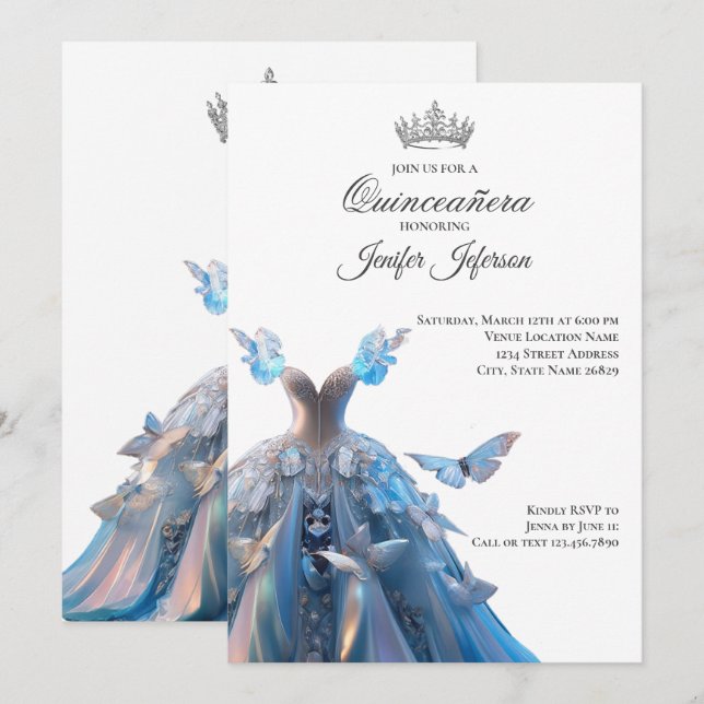 Elegant Quinceanera Einladung (Vorne/Hinten)