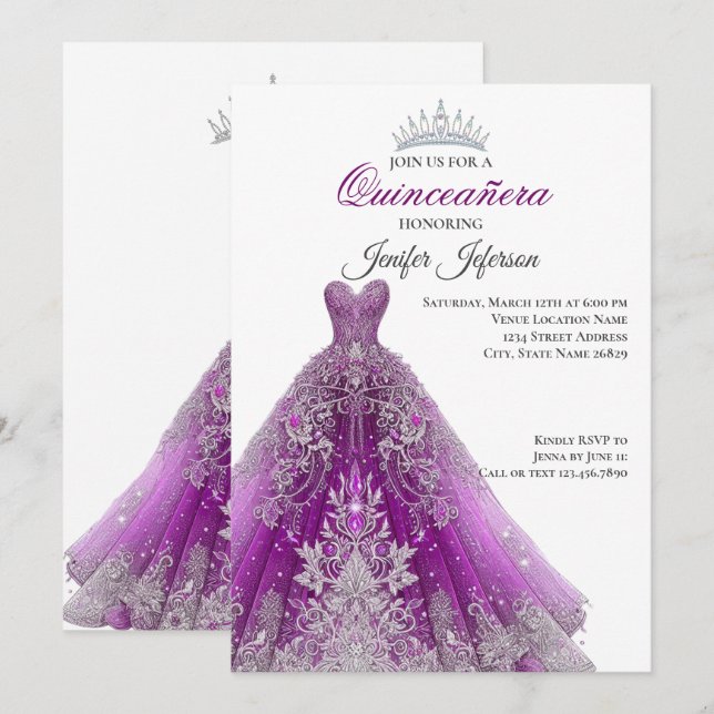 Elegant Quinceanera Einladung (Vorne/Hinten)
