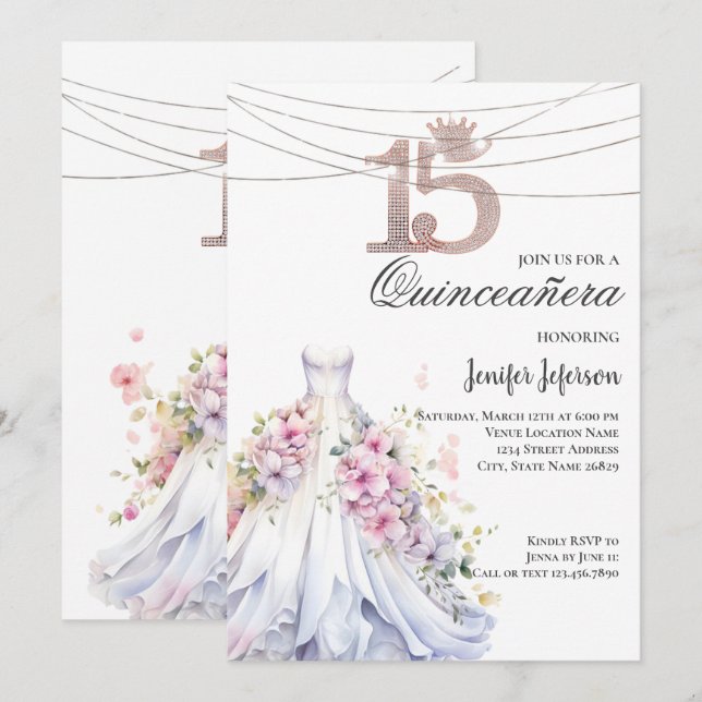 Elegant Quinceanera Einladung (Vorne/Hinten)